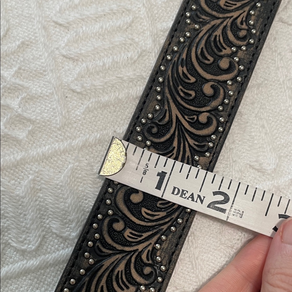 Crystal AB aurora borealis leather tooled western Black Embellished Belt - Picture 17 of 17